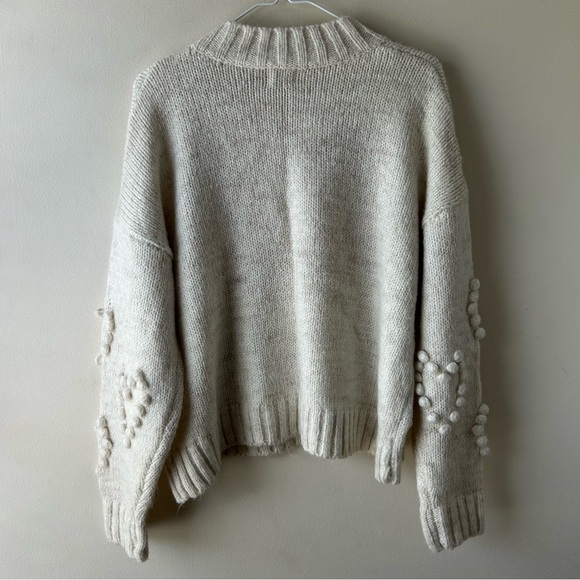 Dreamers by Debut Chunky Heart Poms Sweater Cream L - Picture 7 of 7